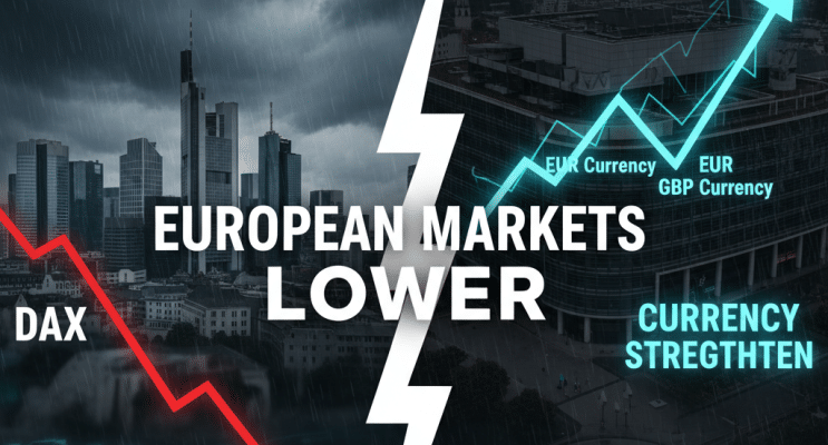 European Markets Close Lower as DAX Leads Declines, Currency Indexes Strengthen